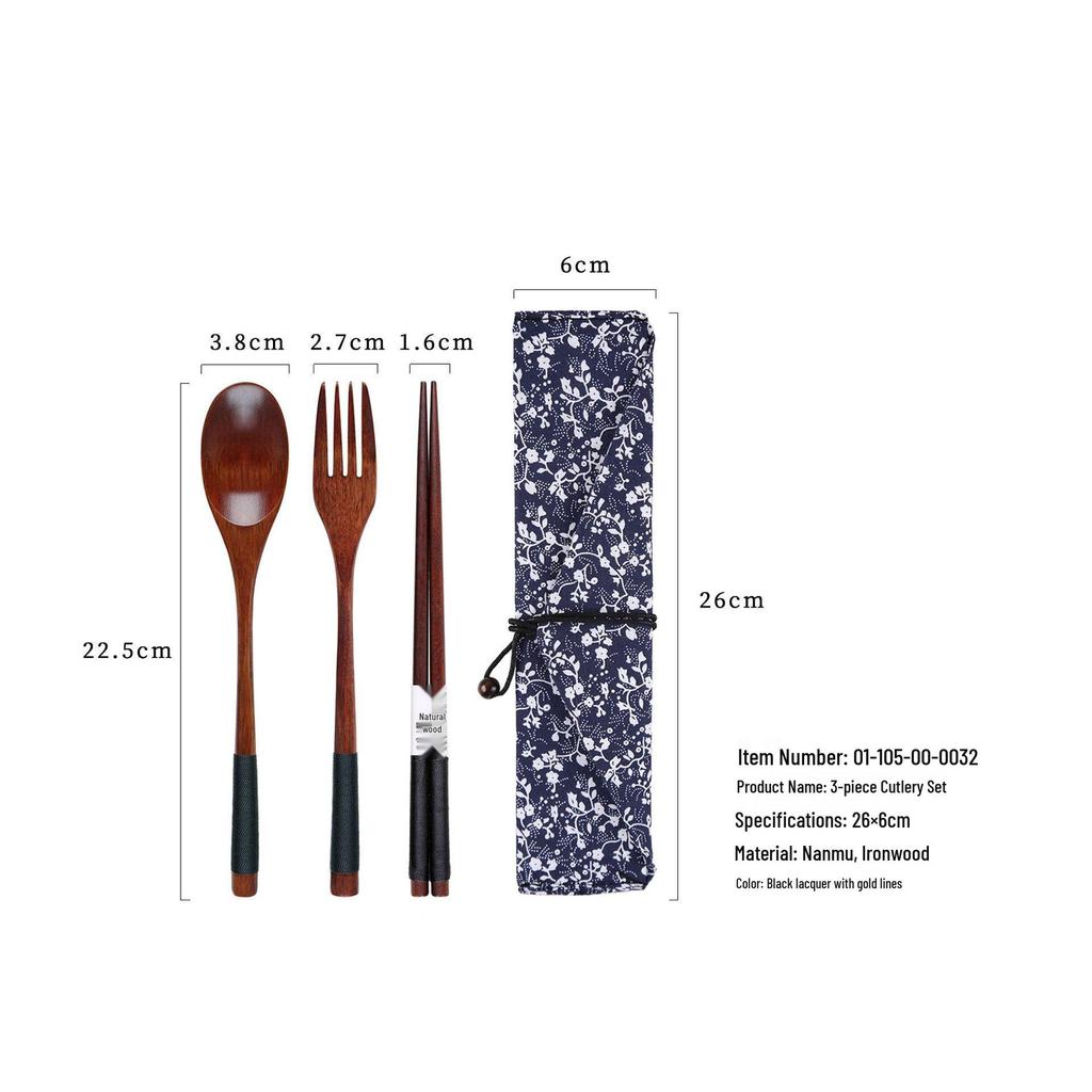 Japanese Korean Wooden Spoon & Chopsticks Set - Portable Tableware for Soup, Rice, and Serving.