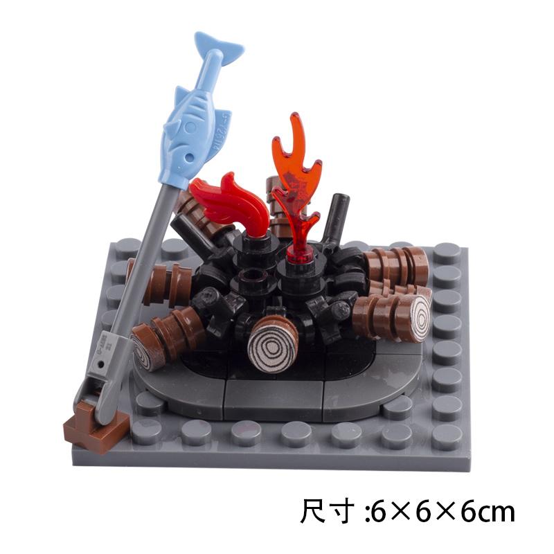 MOC Building Blocks Bonfire Flame Medieval Wine Bottle Accessories Set Candlestick Model Mini Brick Compatible Toy Gift DIY X019