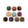 1pc Faceted Natural Stone Malachite Amethyst Pendants Square Golden Plated Charms Necklace Accessory