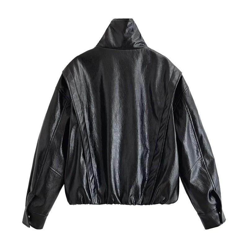 Womens 2026 Fall Fashion Casual Loose Faux Leather Bomber Jacket