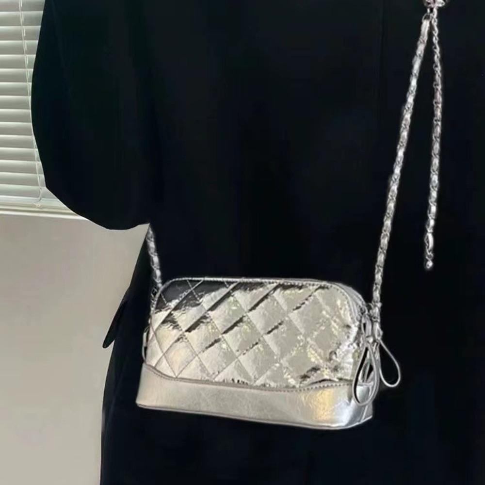 

Bursting silver fragrance double-layer hobo bag diamond lattice embroidery thread casual simple commuting classic casual chain crossbody bag срібний
