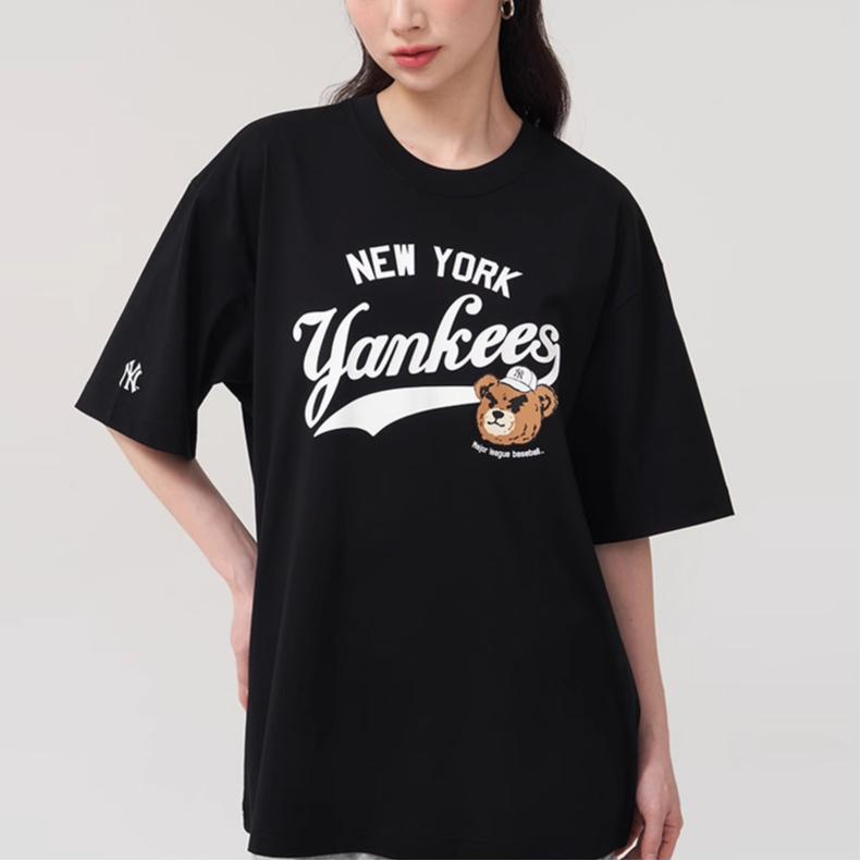 New MLB Frowning Bear Collection New York Yankees SS25 T Shirt Unisex Black 3ATSE0253-50BKS
