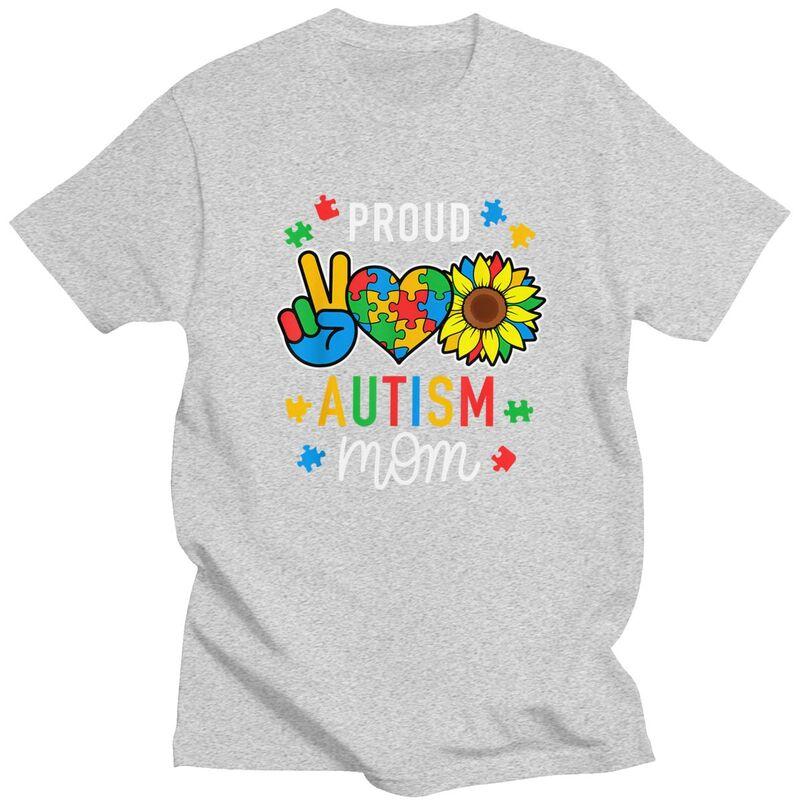 Im A Proud Autism Mom Awareness T Shirts 100 Cotton Tee Tops Streetwear Round Neck Tshirt Fashion ShortSleeve Clothes