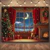 Christmas Winter Background Vintage fireplace Party Decoration Children's Photo Studio Supplies Xmas Tree Lanterns Snowy Scenery