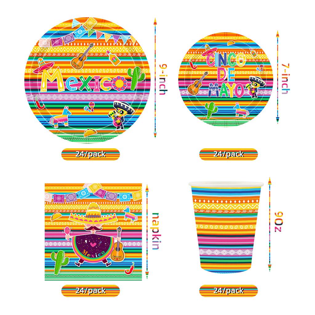 Mexican Carnival Fiesta Theme Disposable Paper Plate Set Paper Cup Paper Towel Party Decoration