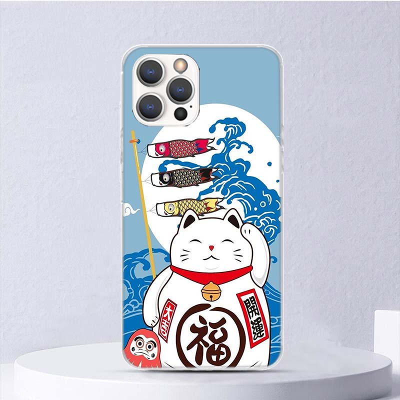 Lucky Cat Maneki Neko Japanese Soft Case For iPhone 16 17 Air 16E 15 Plus 11 12 13 Mini 14 Pro Max Phone Cover Apple 7 8 SE Coqu