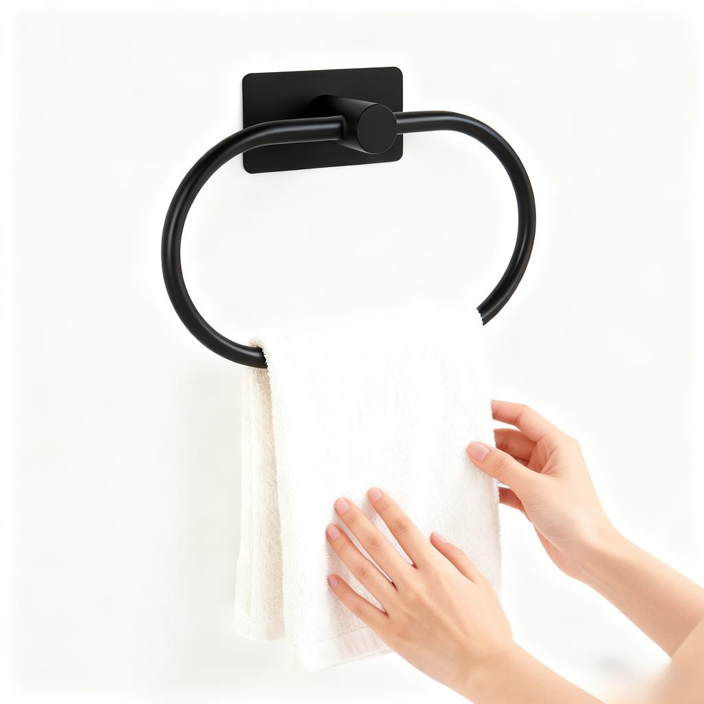 Stainless Steel Wall-Mounted Towel Rack with Strong Adhesive Back Space-Saving Modern Bathroom Organizer, No-Residue Installation, Towel Racks