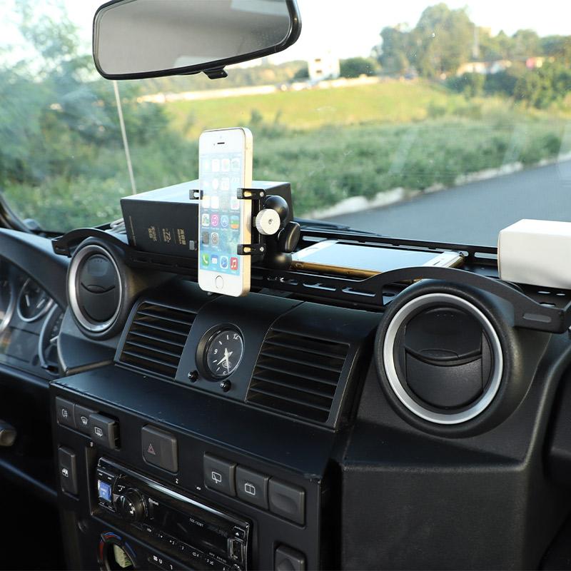 Metal Black Car Dashboard Multi-function Storage Frame Mobile Phone Holder For Land Rover Defender 90 110 2004-2019 Accessories