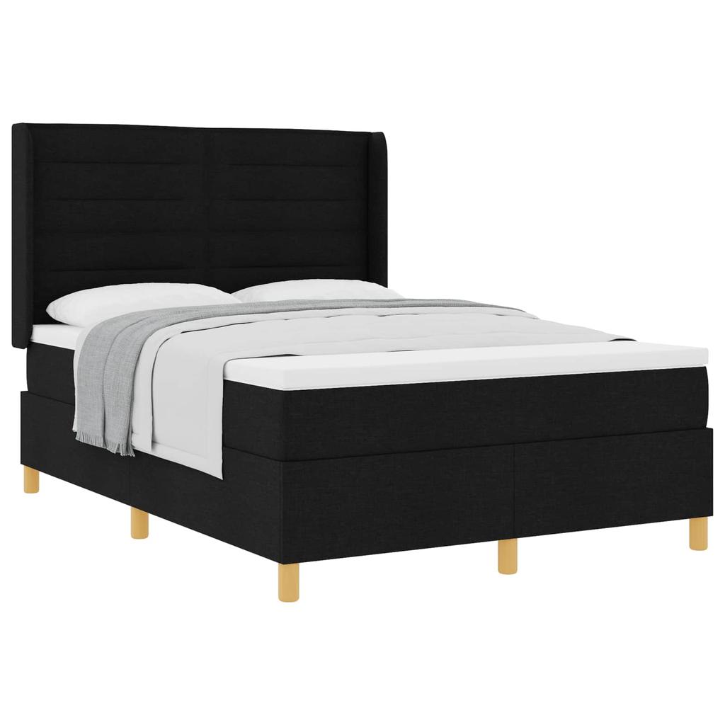 Box Spring Bed with Mattress Black 140 x 190 cm Fabric