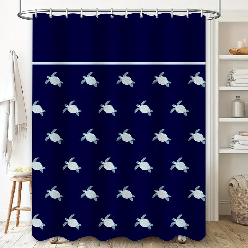 Ocean Turtle Shower Curtain Navy Blue With White Turtles Waterproof Fabric Bathroom Decor For Home Bath