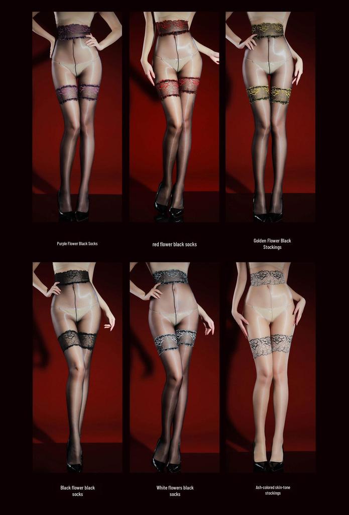 Emotional Lace Ultra-Thin Shine Black Stockings for Women