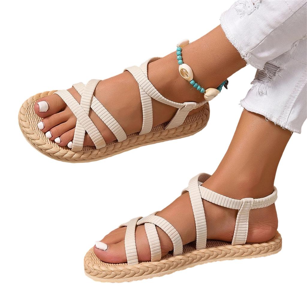 Women's Plus Size Casual Sandals Cross Strap Design Round Toe Open Back Flat Sole Comfortable Lightweight Summer Footwear