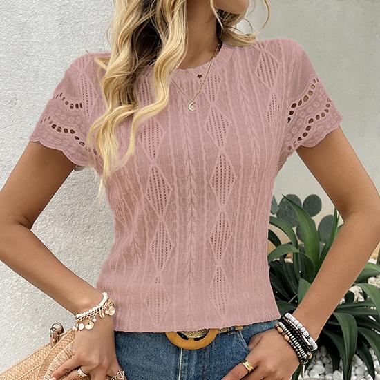 Spring/Summer European and American Fashion Women's Round Neck Hollow Short Sleeve Round Neck T-shirt Top