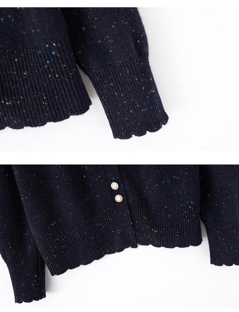 Women's Sweet Style Dot Yarn Round Neck Cashmere Cardigan with Lace Trim