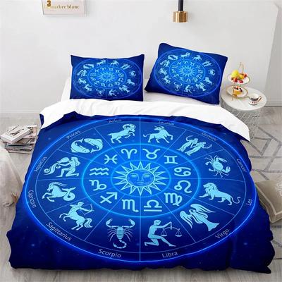 Sun and Moon Duvet Cover King Microfiber Astrology Bedding Set Twelve Constellations Zodiac Comforter Cover For Kids Boys Girls