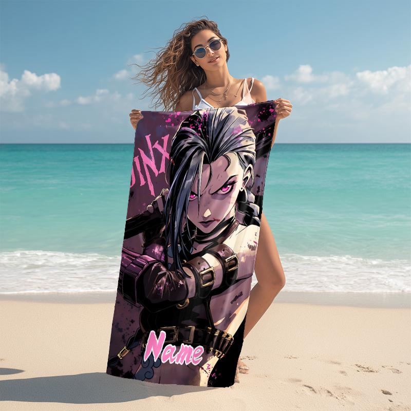 Personalized "Jinx: Power Dark" Beach Towel Microfiber Beach Towel Thin Absorbent for Beach Swimming Yoga Bath Sports. 0910245