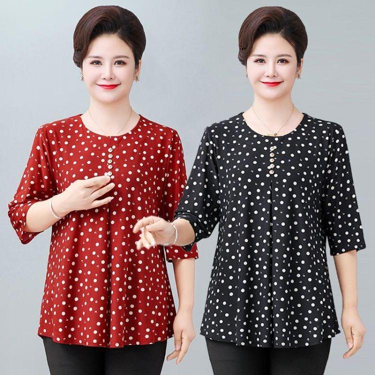 Summer Women Loose Short Sleeve Print Blouse Round Neck Plus Size Tshirt