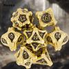 7 Pcs Golden Black Tree Stump Root Metal Dice Solid Metal Polyhedral Dice Suitable for Role-Playing RPG  Board Game Card Game