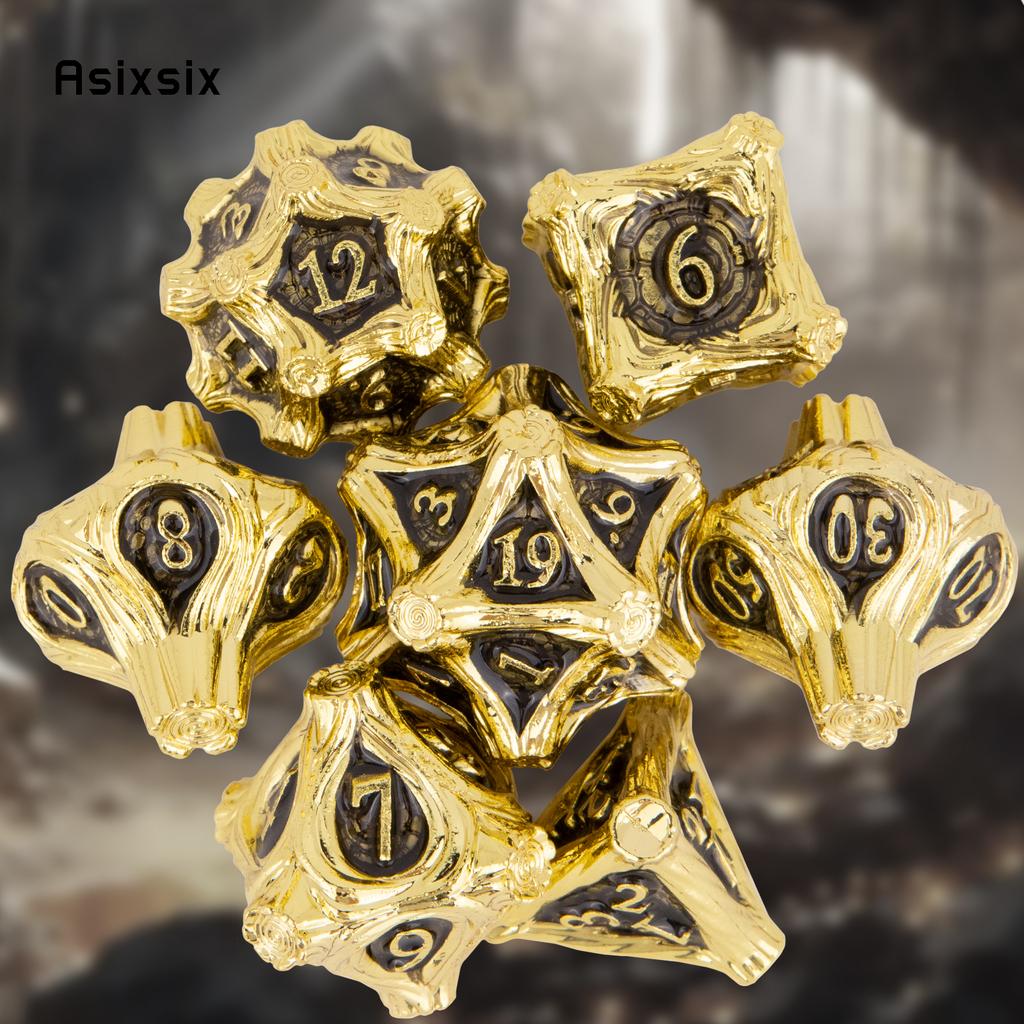 7 Pcs Golden Black Tree Stump Root Metal Dice Solid Metal Polyhedral Dice Suitable for Role-Playing RPG  Board Game Card Game