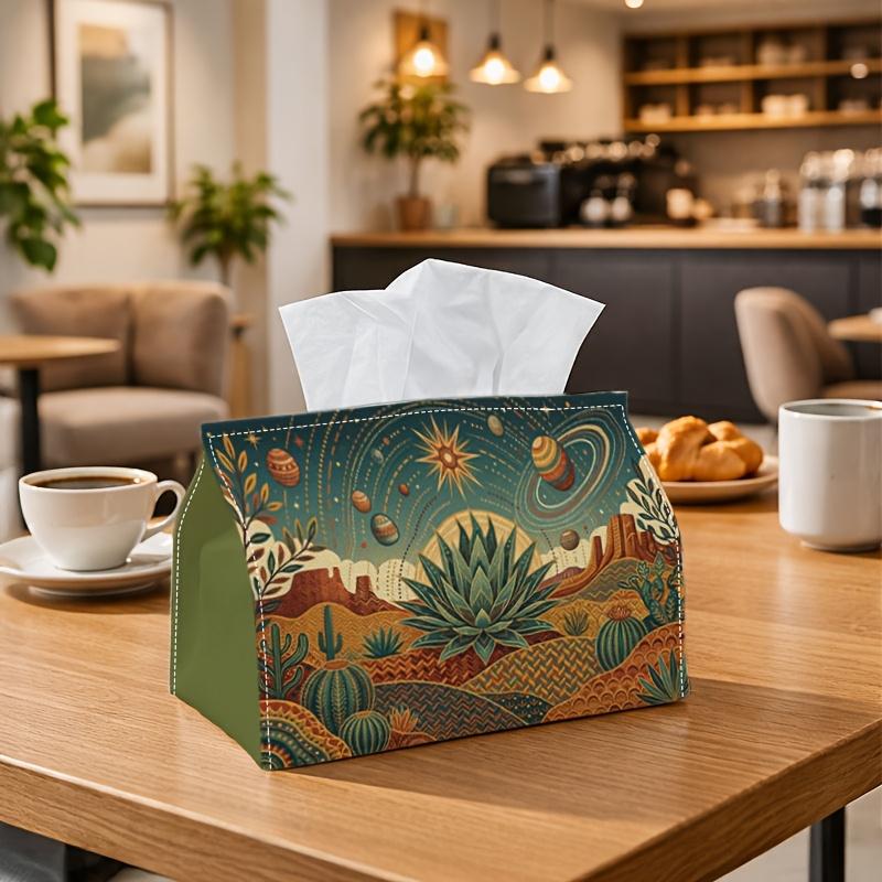 1pc Desert Cosmic Magic Tissue Box - Multi-functional Napkin Dispenser, Two Sizes Available Made of Durable Polyester, Decorated with Cactus Planet Su