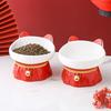Creative Cartoon Cute Ear Shape Ceramic Drinking Water Eating Food Neck Protection Anti Overturning High Foot Cats Dog Bowl, 1Pc