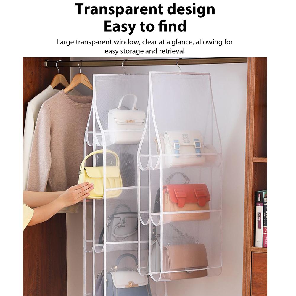 Household Mesh Storage Hanging Bag Wardrobe Hanging Multi-layer Pocket Bag Double-sided Transparent Organiser Foldable Dust Bag
