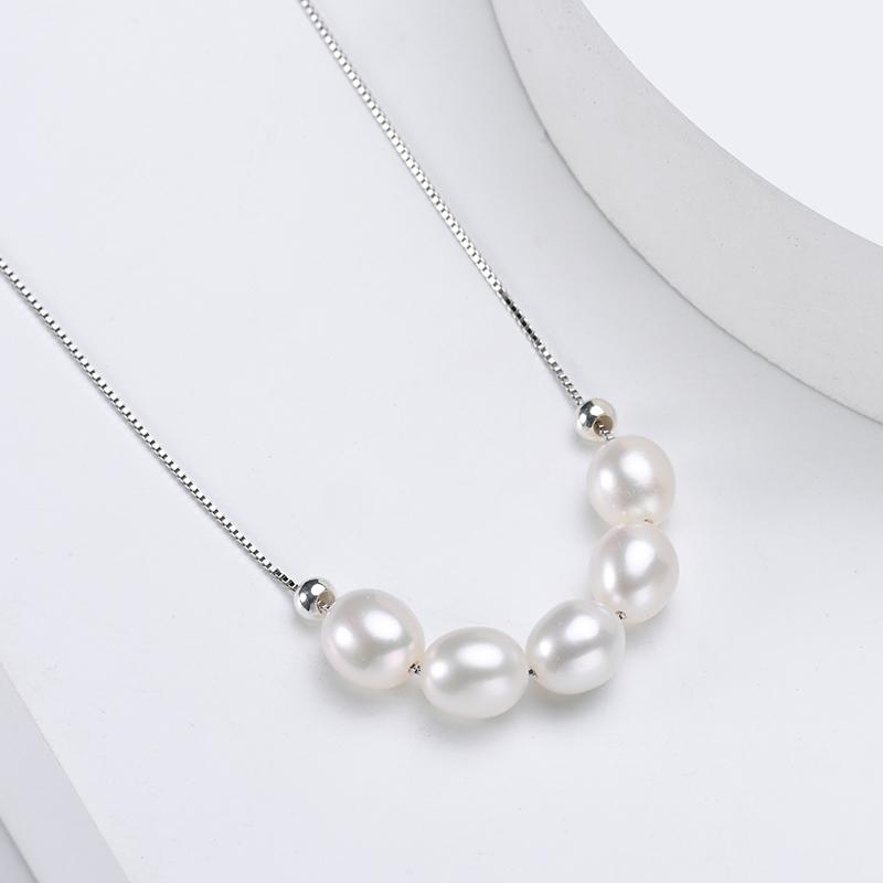 HENGSHENG 6-7mm Pearl White Pink Purple Smile Chain 925 Sterling Silver Fine Cute Fashion Pendant Necklace Women Girls Jewelry 6-7mm белый