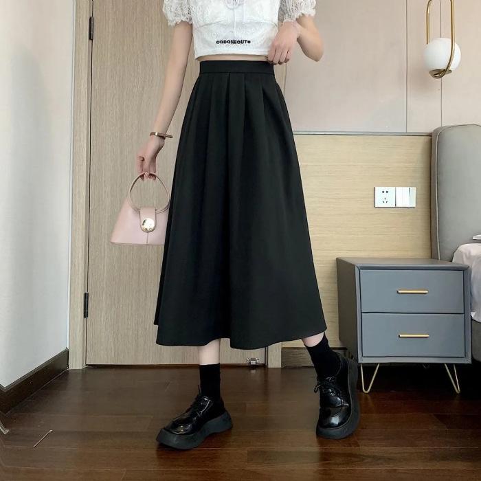 

Elegant High-Waisted Pleated A-line Skirt for Female Students, Summer Casual Academy Style XL чорний