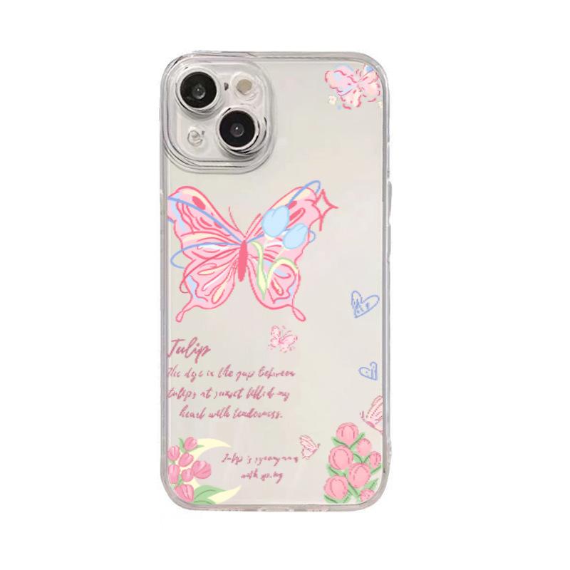 Beautiful girl pink English butterfly is suitable for Apple 15plus mobile phone case iphone17 transparent soft case 16 women's models