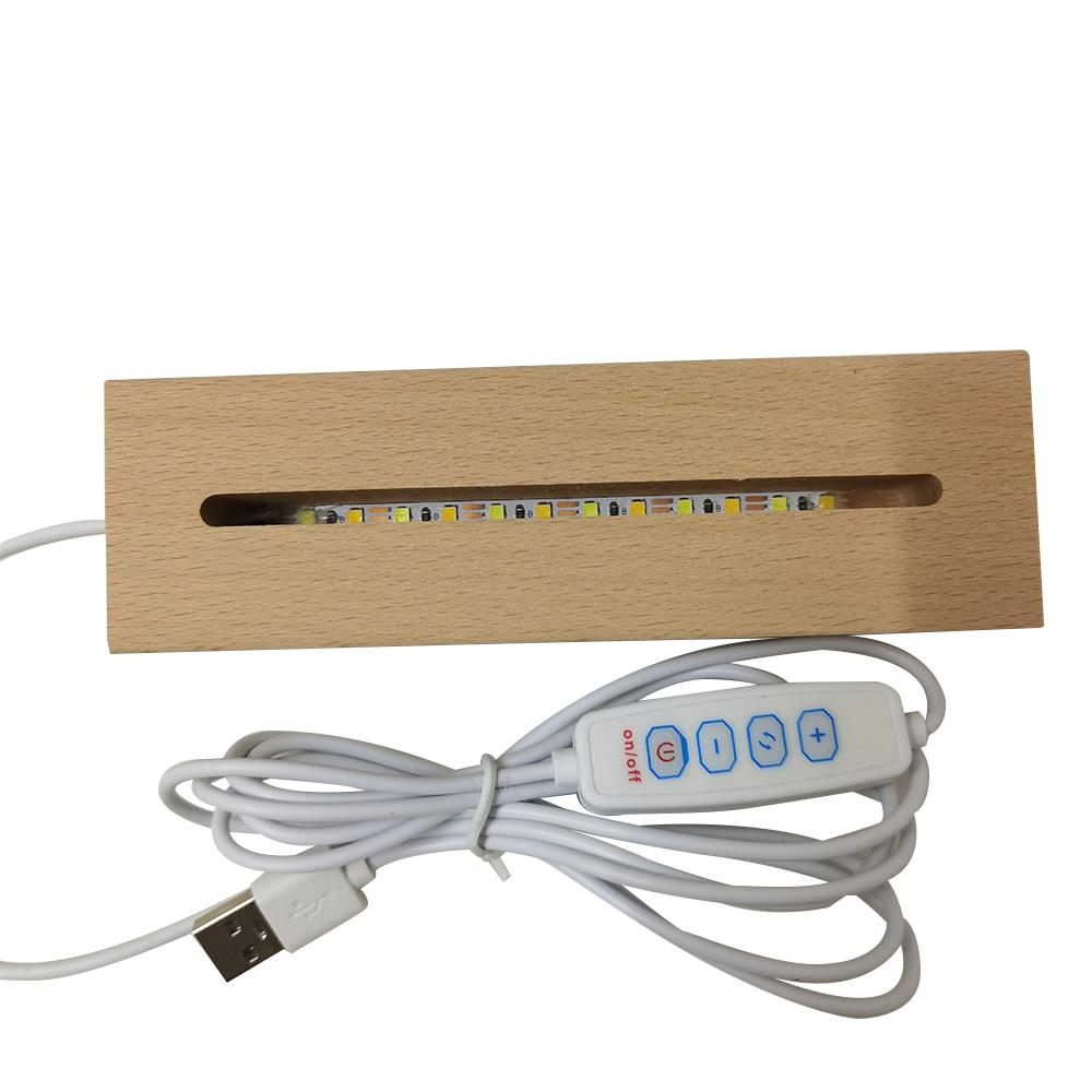 Rectangle Solid Wooden LED Base Strip Luminous Base for Resin Letter Lamp Glass Resin Art Wood Light Display Base Home Decor