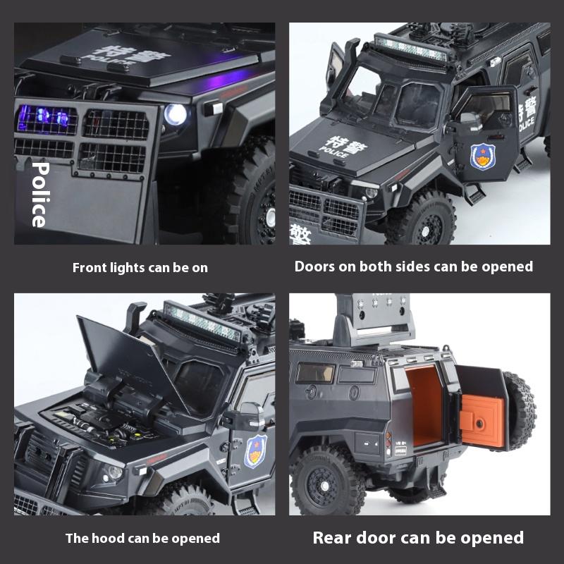 1:24 Spinosaurus Armored Vehicle Off Road SUV Diecast Model Alloy Metal Police Sound & Light Series Collection Hobbies Ornament