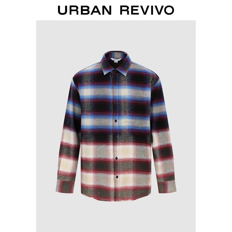 UR2026 Men s Color-block Plaid Cotton Shirt XL