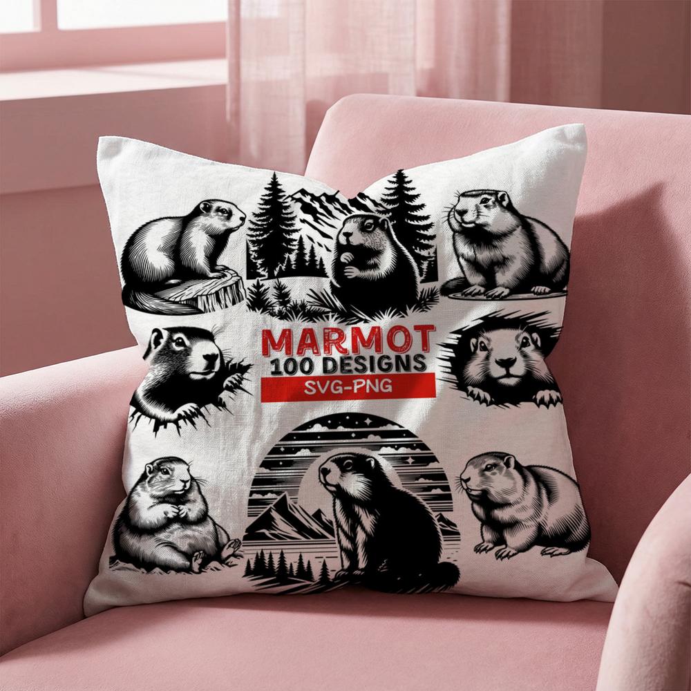 Cute Design M-Marmot Cushion Cover Multi-Scene Pillow Cover for Home & Car - Reversible, Soft & Durable for Daily Use