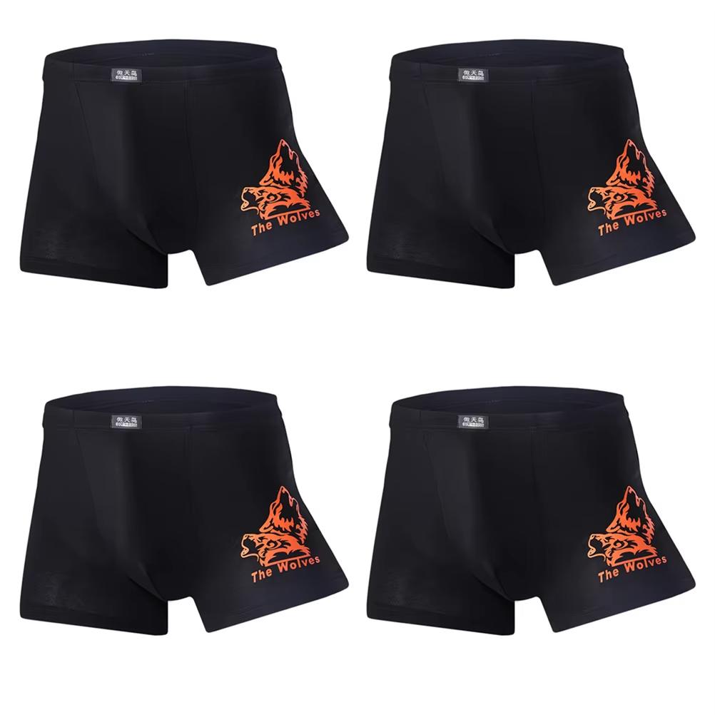 4 Pcs Men's Underwear Printed Boxer Shorts Youth Breathable Modal Underpants
