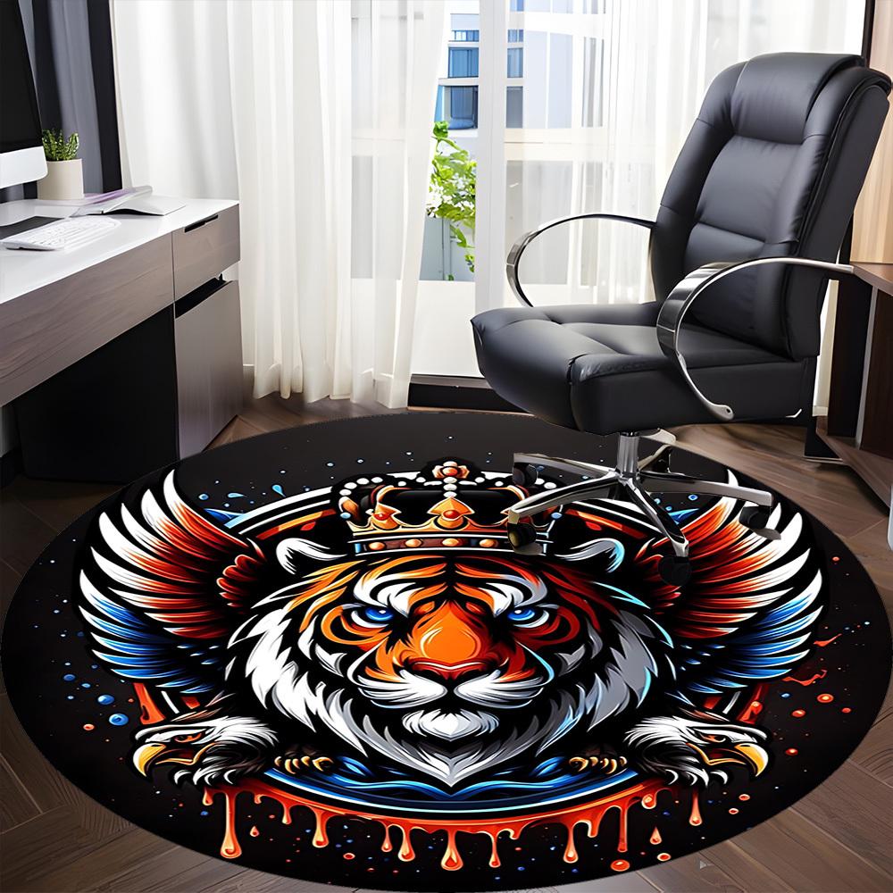 1PC Tiger Crown Emblem Office Round Rug, Non Slip, Soft and Durable Office Rug for Interior Decoration, Perfect for Office