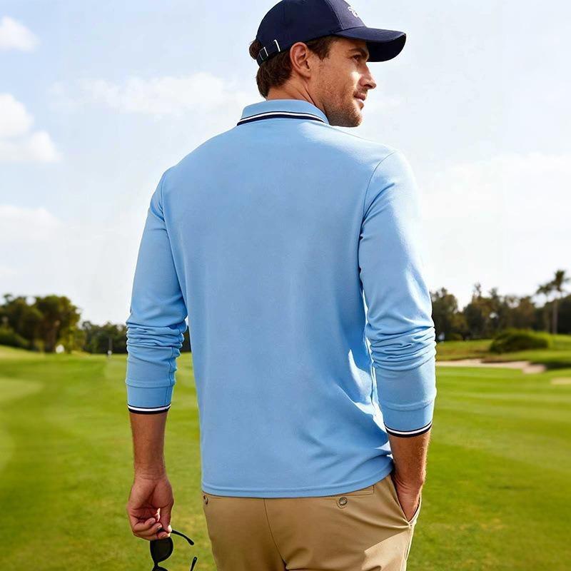 Amerikanischer Stil Locker Langarm Herren Freizeit Atmungsaktiv Einfarbig Golf Poloshirt