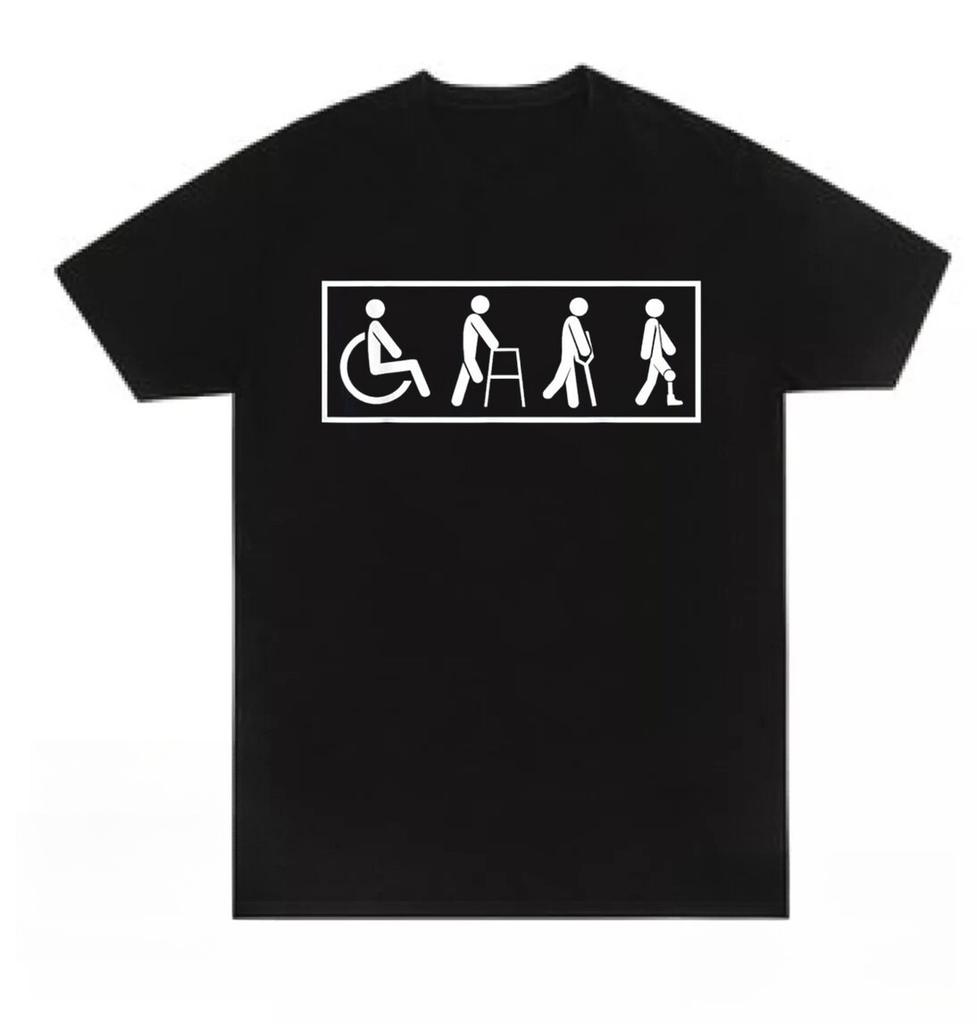 Amputato alla gamba Protesi chirurgia arti sedia a rotelle grafica interessante uomini e donne T-shirt nere camicie retro Harajuku