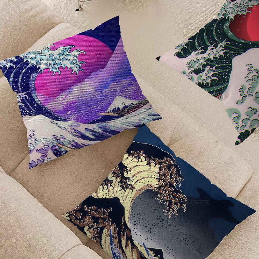 Japanese Wave Pillowcases Home Bedding Decorative Pillow Cover Wedding Super Soft Pillow Case