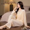 Da Vinci Code Bamboo-Inspired Gold Velvet Women’s Long-Sleeve Pants Set: Cozy Autumn/Winter Home Wear