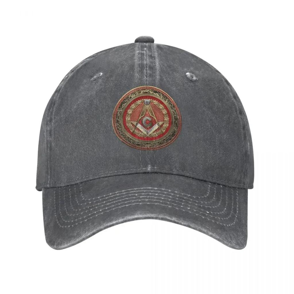 Degree Mason Gold Jewel Master Mason Square And Compasses Baseball Caps Distressed Cotton Outdoor Adjustable Fit Hat
