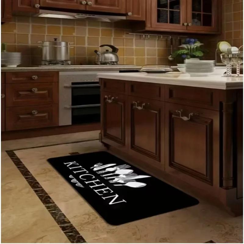 Kitchen Utensil Long Floor Mat Set Vintage Tableware Pattern Thick Anti Slip Runner Carpet for Home Kitchen