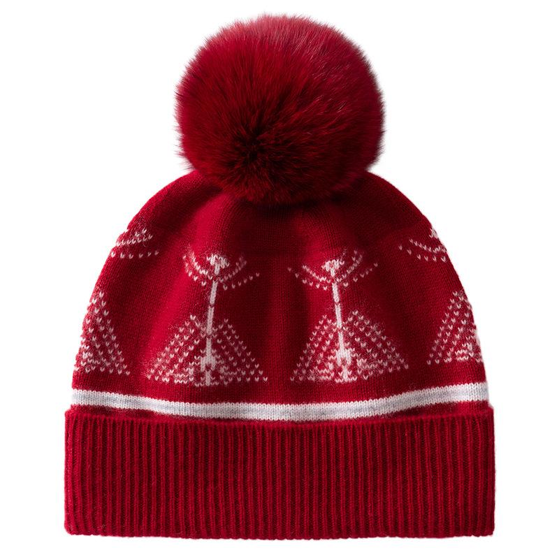 Fair Island wind wool hat women's autumn and winter thickened warm knitted hat hairball ear protection hat men's versatile cold hat tide