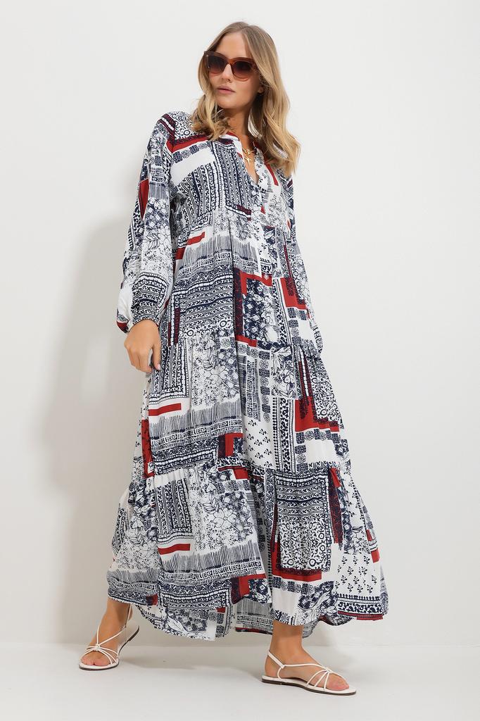 Women's Hijab Dress New Season Fashion Orange Magnetic Collar Paisley Patterned Maxi Dress