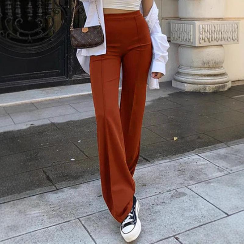 2025 New Solid Color Suit Pants Fashion High Waist Slim Micro-flare Pants Temperament Commuter Slim Elastic Wide-leg Pants