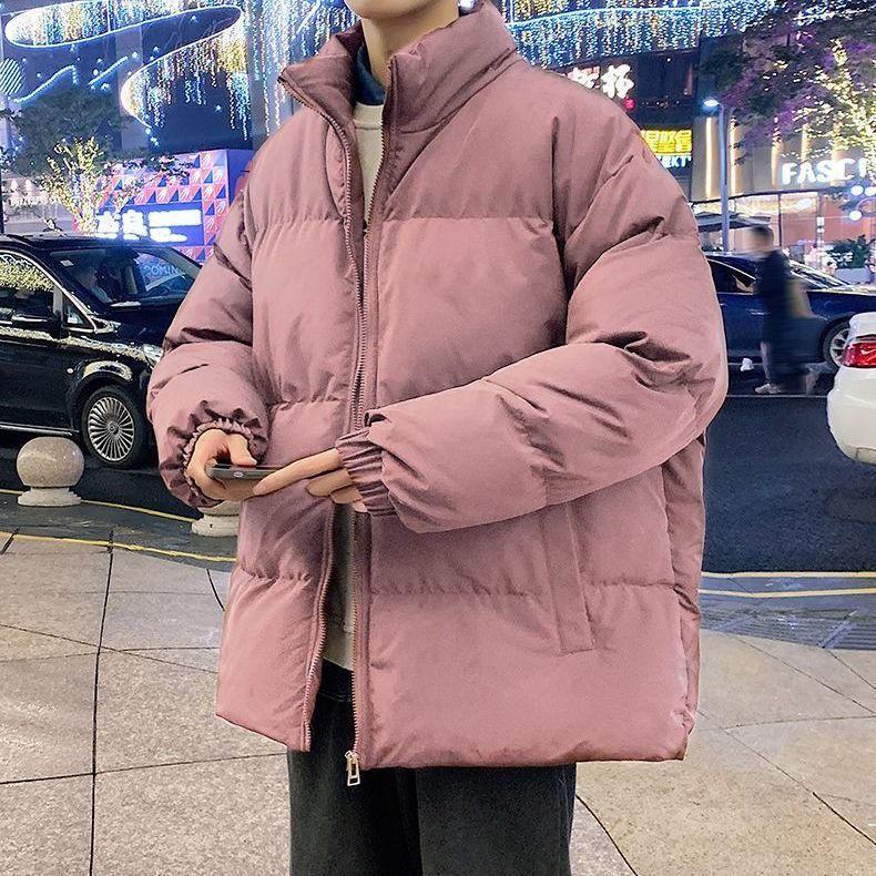 

Осень-зима Новая мода Длинный рукав Воротник-стойка Однотонные парки Мужская одежда Корейский пуговицы Теплый универсальный Простой трендовый топ 5XL розовый