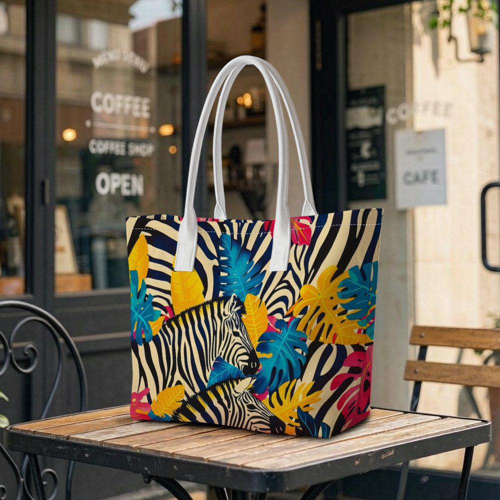 Zebra Tropical Pattern Large Tote Handbag for Daily Casual Use