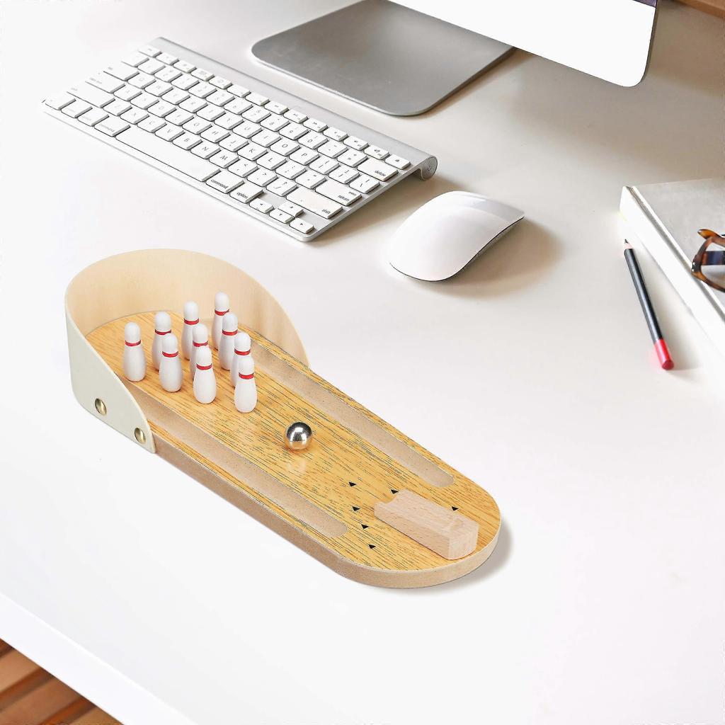 Mini Wooden Desktop Table Top Bowling Game, Set With 10 Pins, Strategy Game For Adults & Children