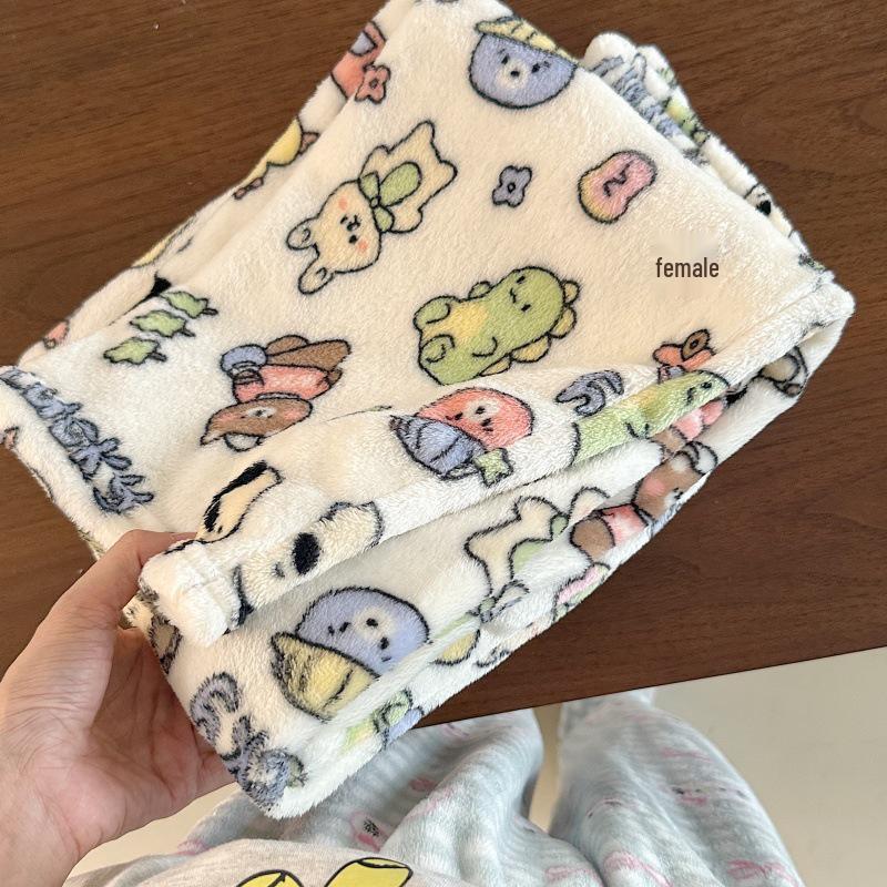 Women's Flannel Plaid Sleep Pants - Autumn/Winter Velvet Warm Coral Fleece Pajama Bottoms