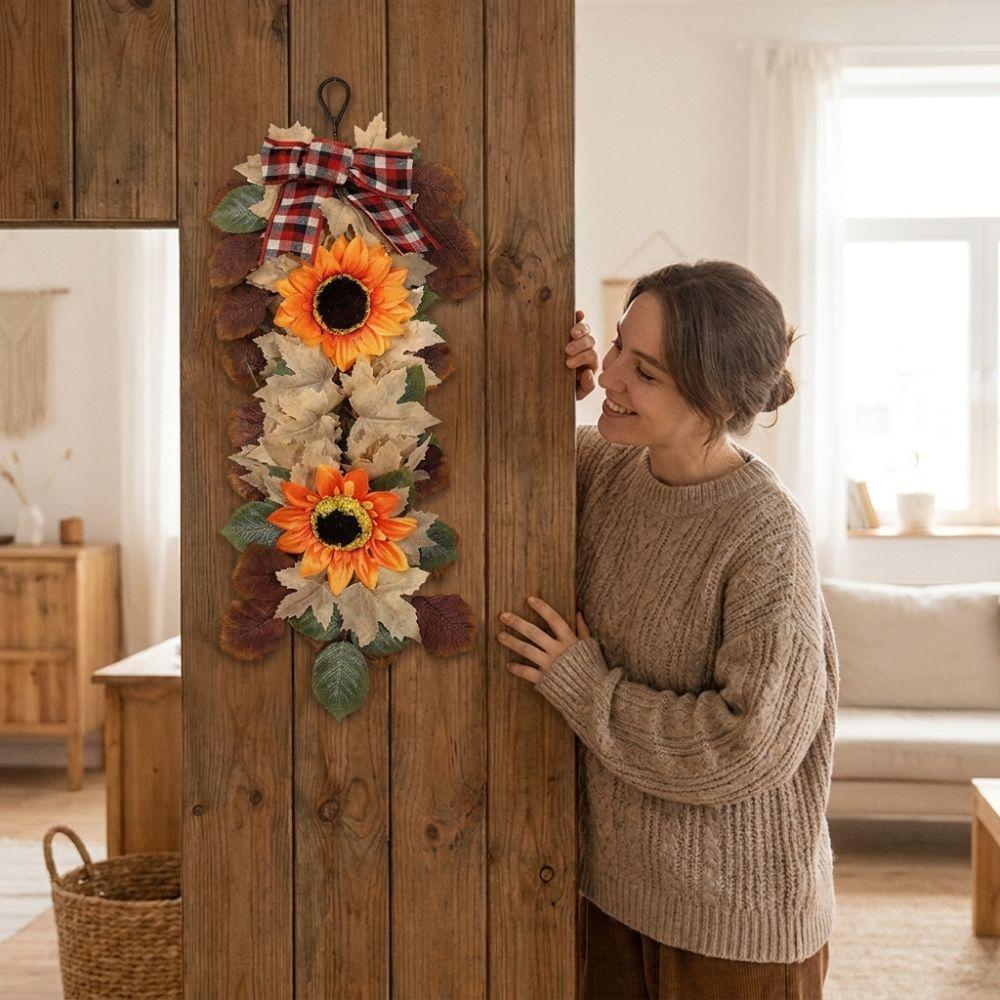 Real Touch Autumn Sunflower Wall Hanging Rustic Front Door Artificial Floral Home Indoor Decor