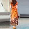 Women Fashion Summer Lady Elegant  Short Sleeve Retro Printing Dress